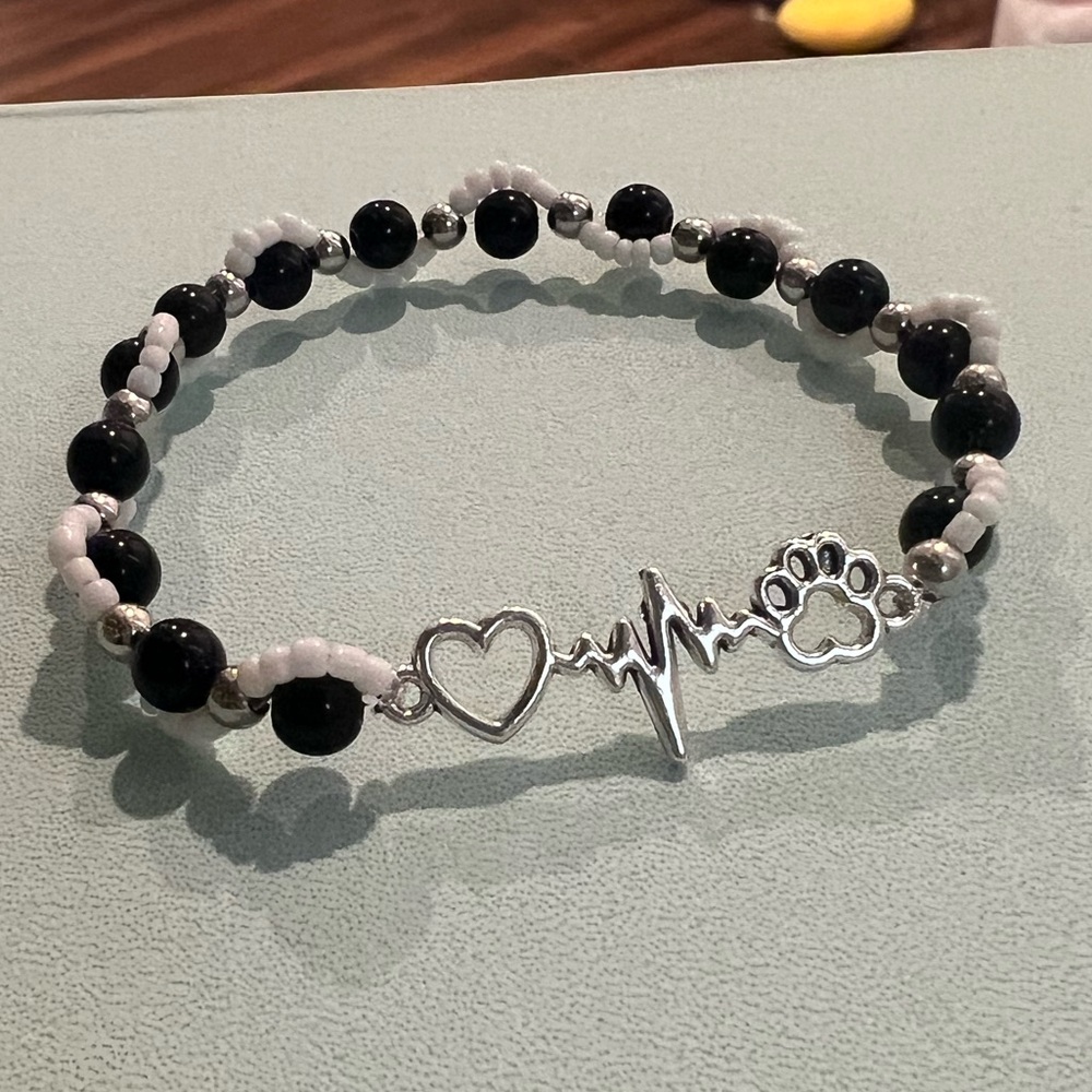 Heartbeat with paw print bracelet